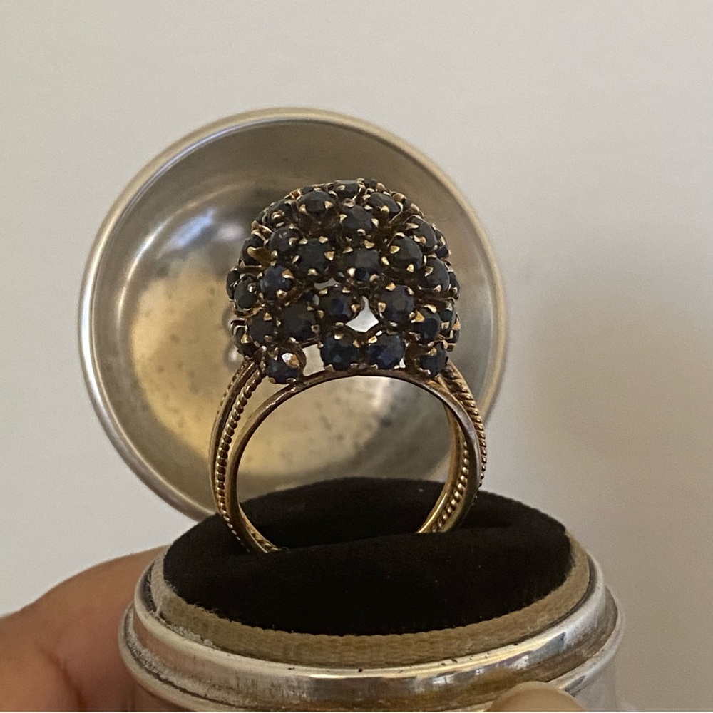 14k yellow gold Cocktail Bombe Sapphire Ring 1950-1960 Estate Vintage Sputnik